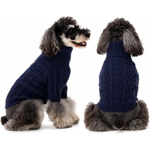 image:imageLelepet Dog Sweater for Medium Dogs Turtleneck Cable Knit Fall Sweatshirt MNavy Blue